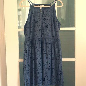 LC Lauren Conrad Blue Eyelet Pattern Dress Sz L
